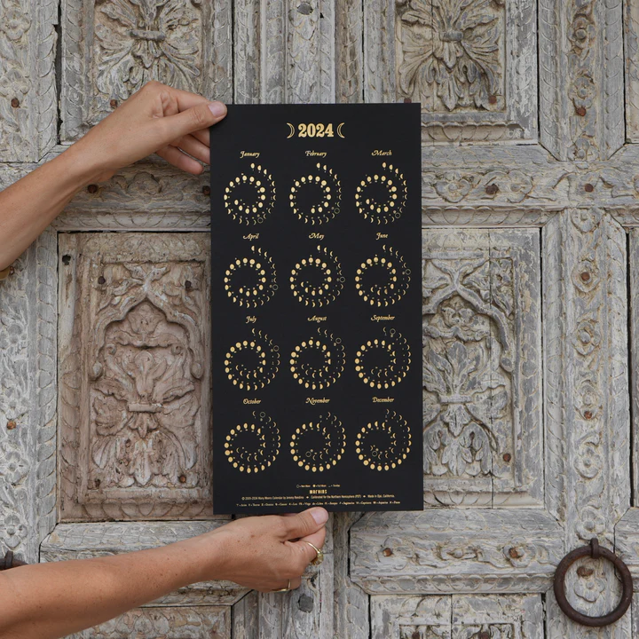 Many Moons 2024 Calendar Gold Foil on Black